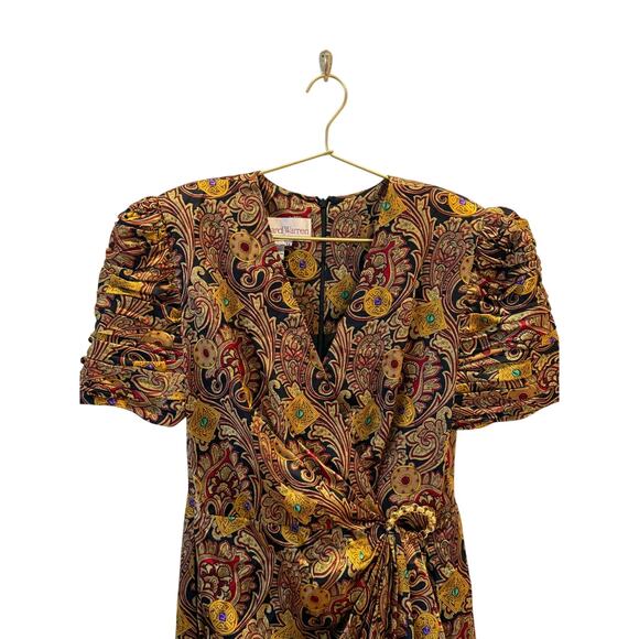 Vintage Richard Warren baroque silk dress 12 faux wrap dress - Picture 3 of 9